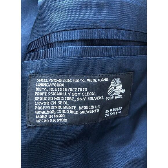 Stafford Mens 42L Blue Blue Check 100% Wool 3 Button Sport Coat Blazer Jacket - Picture 8 of 12